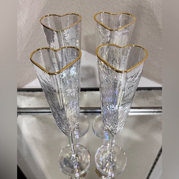 4-NIB HEART SHAPED IRIDESCENT TALL CHAMPAGNE GLASSES - Picture 12 of 16